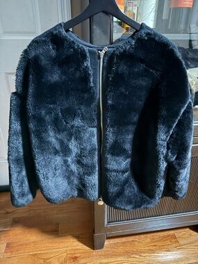Faux Fur Zip-Up Jacket in Black